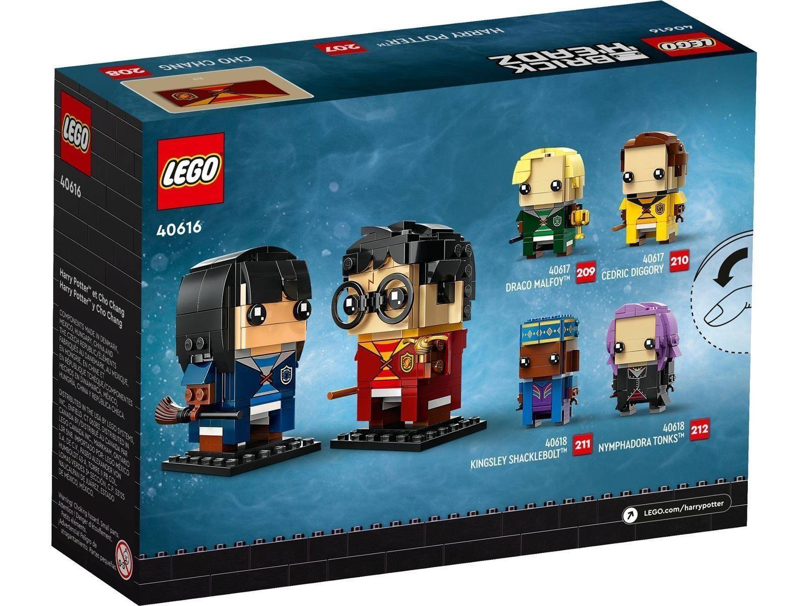 LEGO Harry Potter „Baubare Charaktere" Set 40616 Schachtelbild mit Steinfiguren von Harry Potter, Hermine, Draco Malfoy, Cedric Diggory, Kingsley Shacklebolt und Nymphadora Tonks.