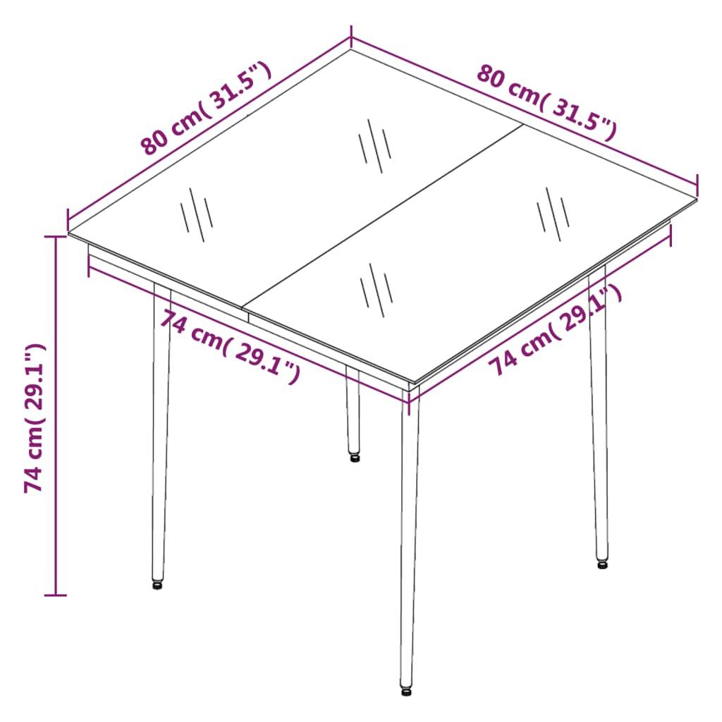 vidaXL Garten-Esstisch Schwarz 80x80x74 cm Stahl und Glas