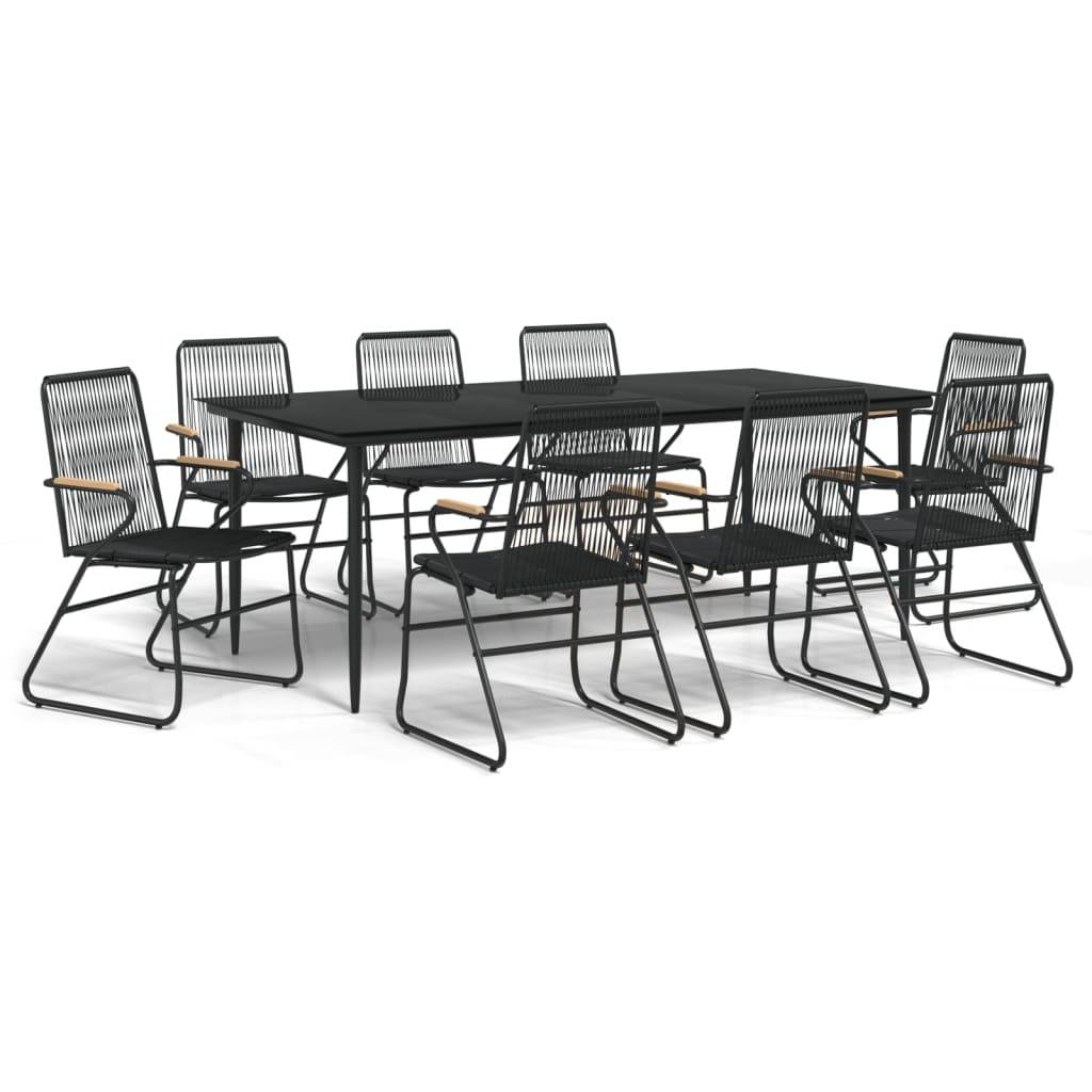 vidaXL 9-tlg. Garten-Essgruppe Schwarz PVC Rattan