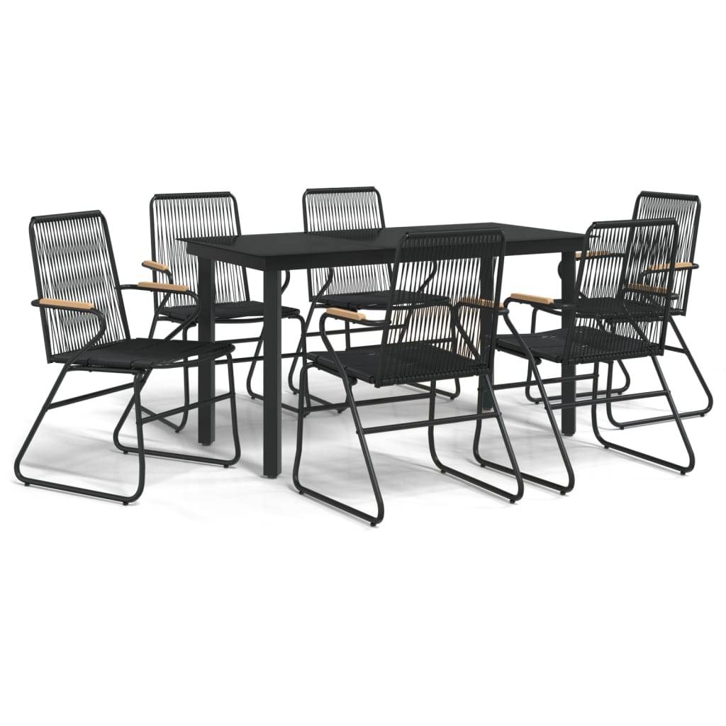 vidaXL 7-tlg. Garten-Essgruppe Schwarz PVC-Rattan