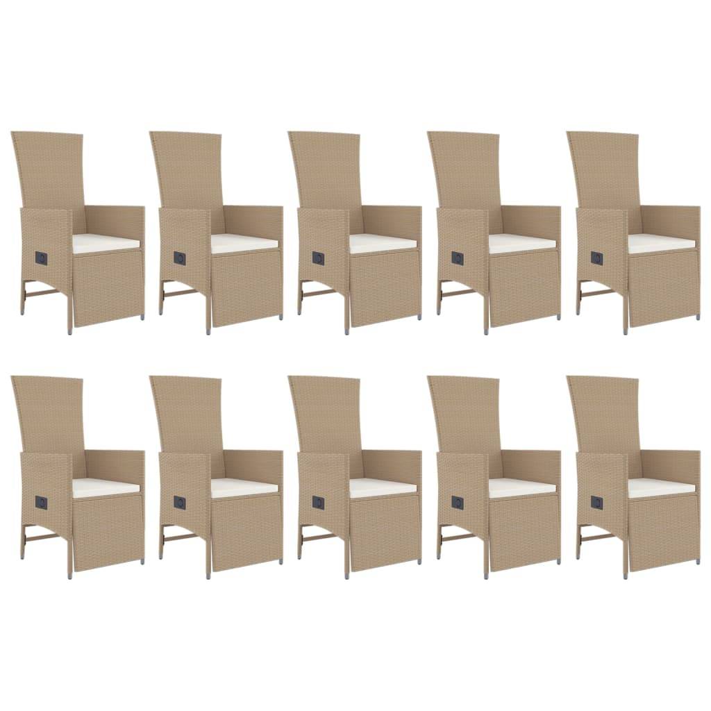 vidaXL 11-tlg. Garten-Essgruppe mit Kissen Beige Poly Rattan