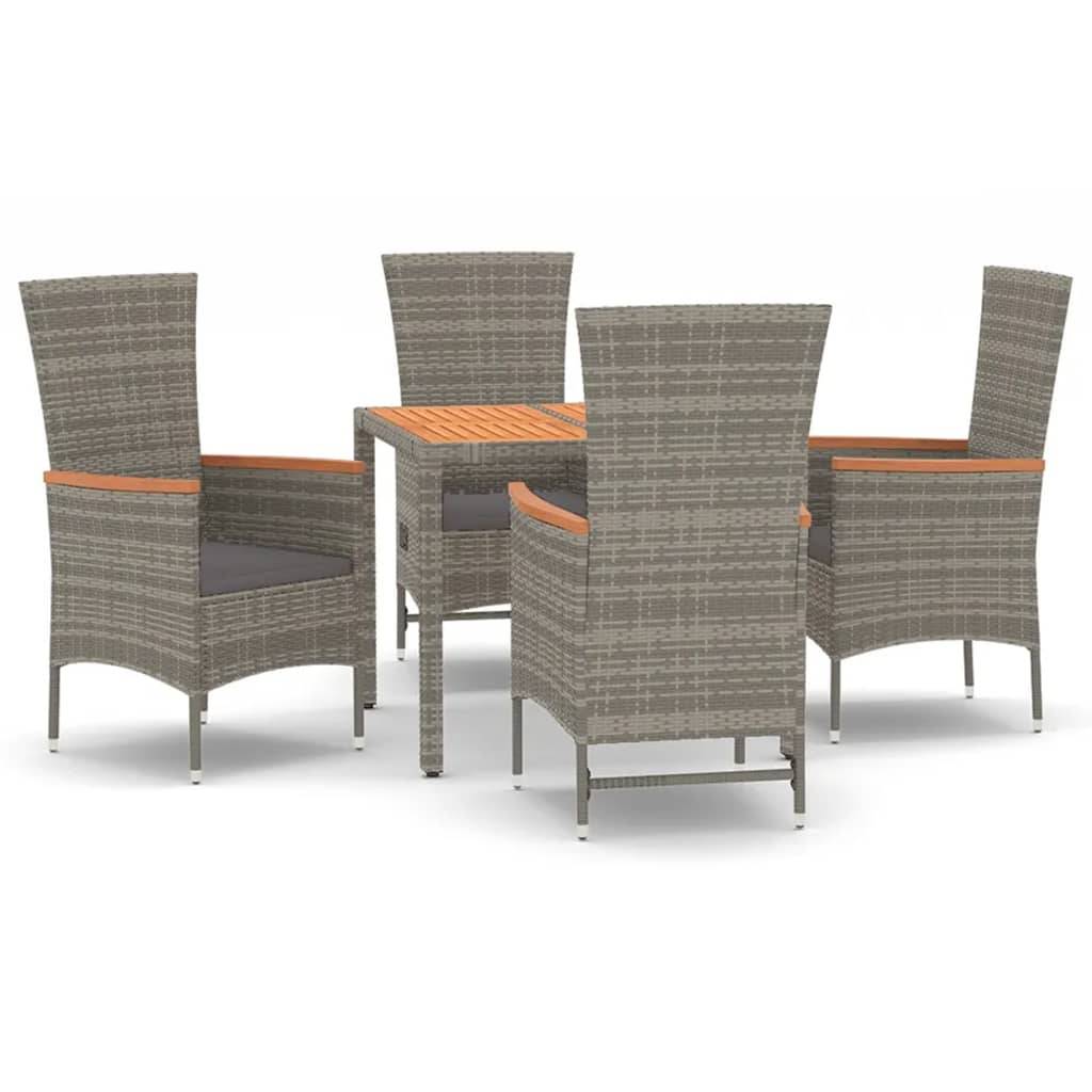 vidaXL 5-tlg. Garten-Essgruppe mit Kissen Grau Poly Rattan