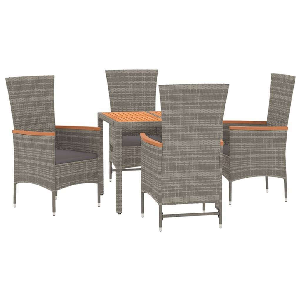 vidaXL 5-tlg. Garten-Essgruppe mit Kissen Grau Poly Rattan