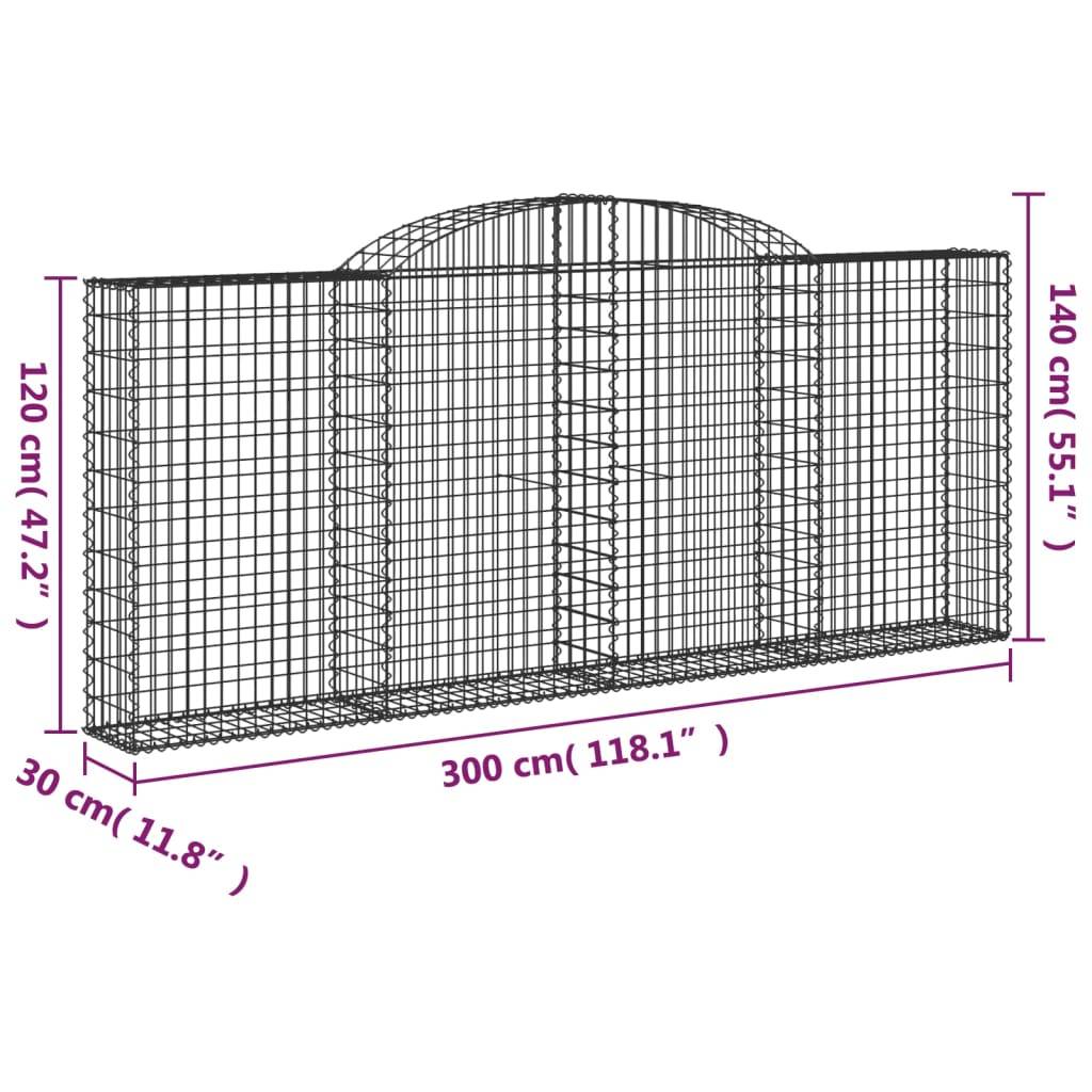 vidaXL Gabionen mit Hochbogen 30 Stk 300x30x120/140cm Verzinktes Eisen