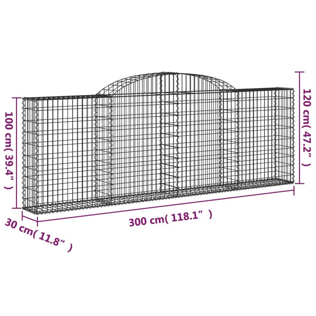 vidaXL Gabionen mit Hochbogen 30 Stk 300x30x100/120cm Verzinktes Eisen