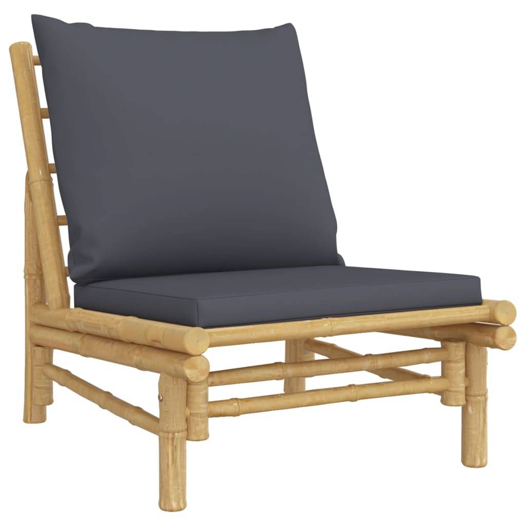 vidaXL 5-tlg. Garten-Lounge-Set mit Dunkelgrauen Kissen Bambus