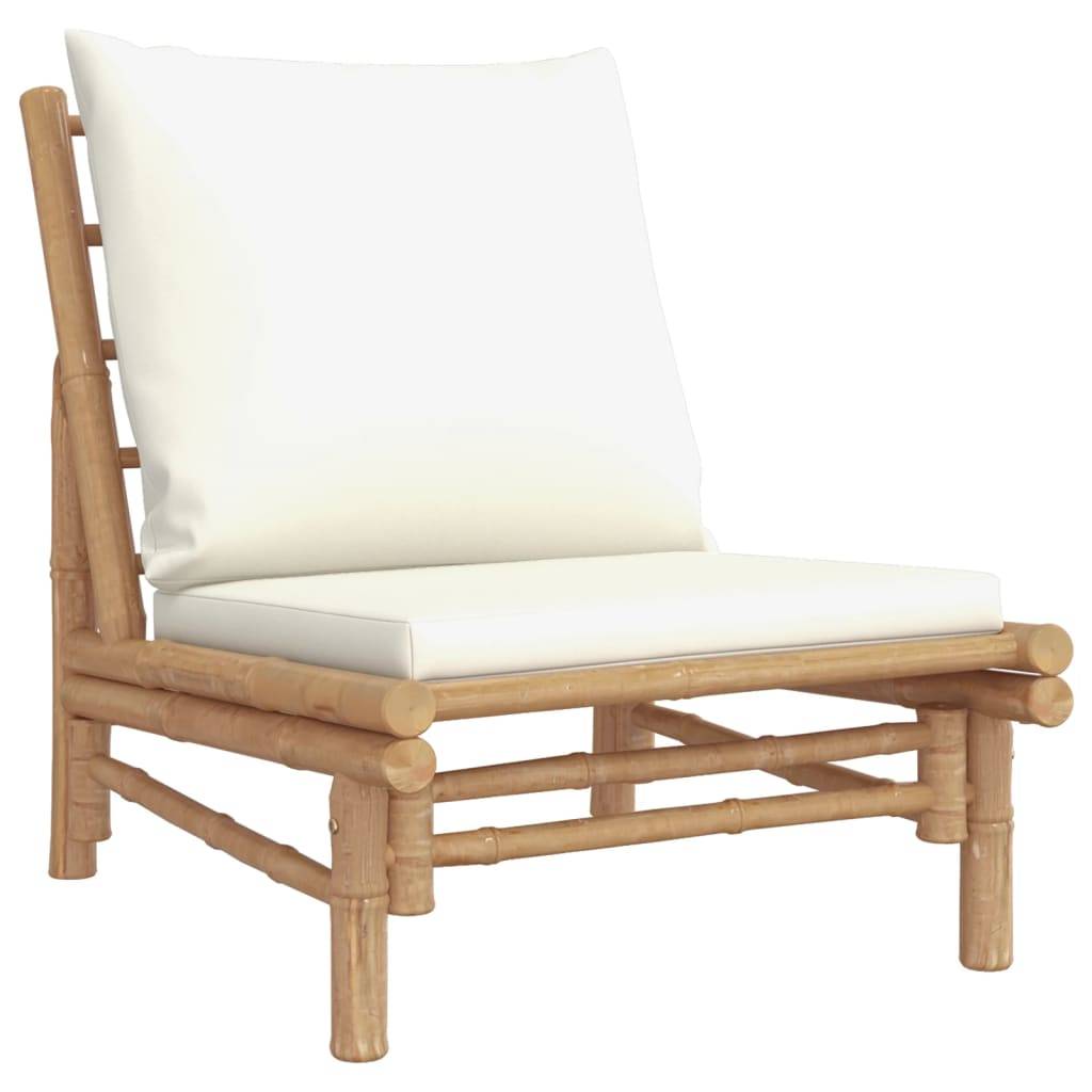 vidaXL 5-tlg. Garten-Lounge-Set mit Cremeweißen Kissen Bambus