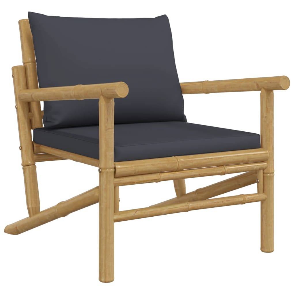 vidaXL 3-tlg. Garten-Lounge-Set mit Dunkelgrauen Kissen Bambus