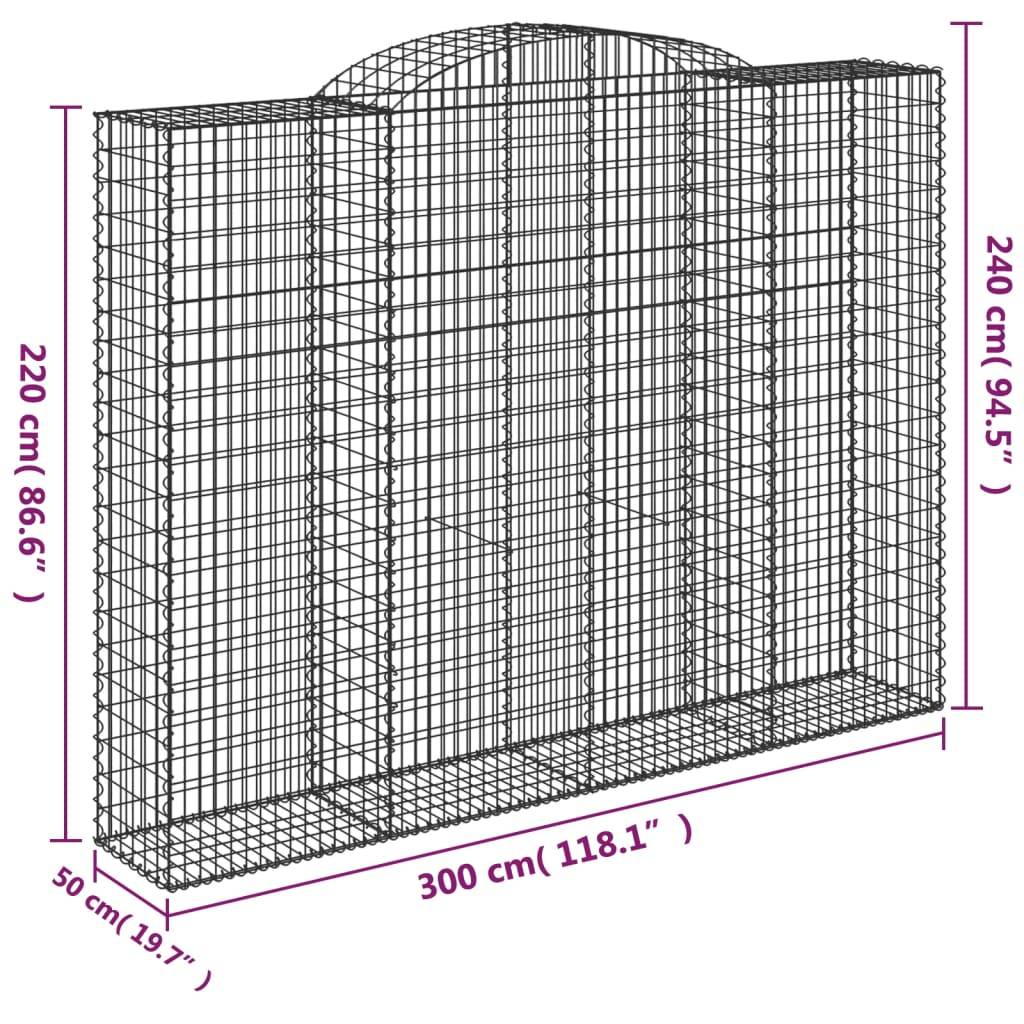 vidaXL Gabione mit Hochbogen 300x50x220/240 cm Verzinktes Eisen
