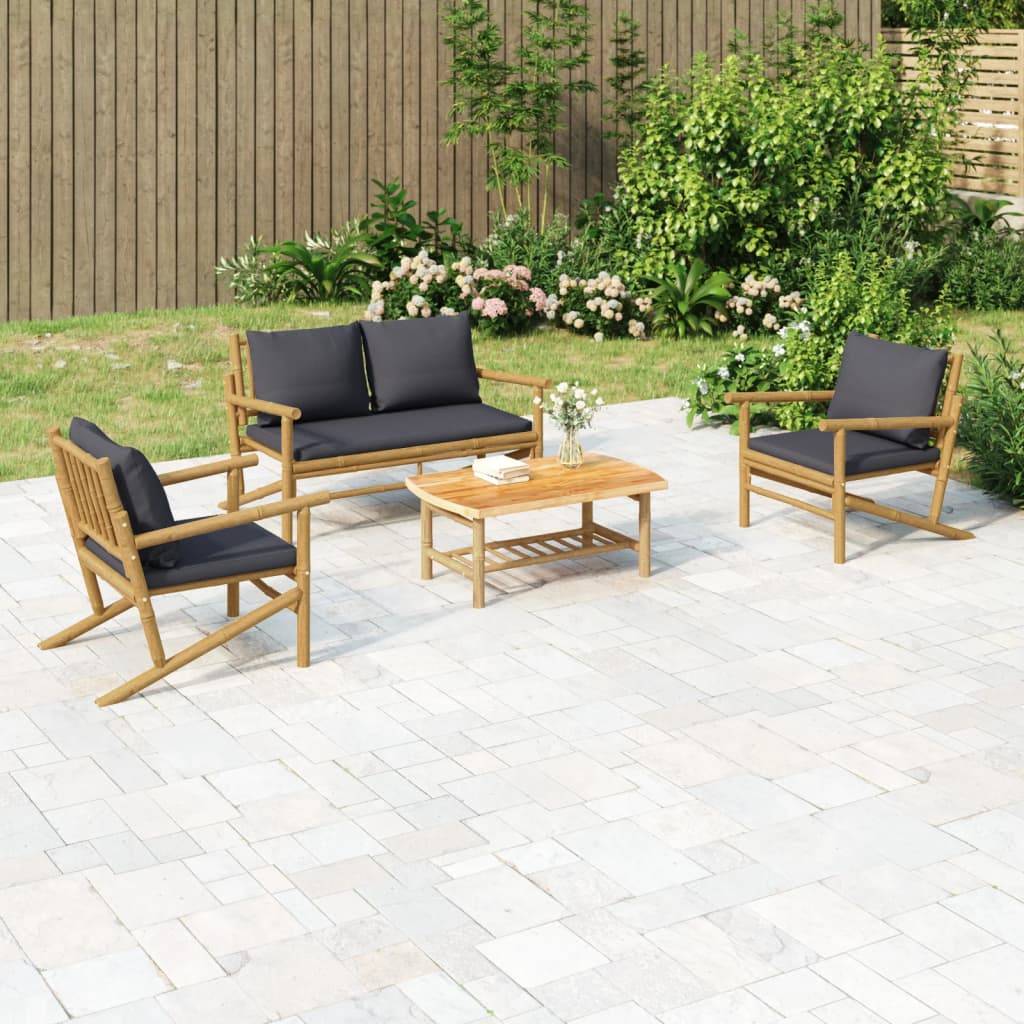 vidaXL 4-tlg. Garten-Lounge-Set mit Dunkelgrauen Kissen Bambus