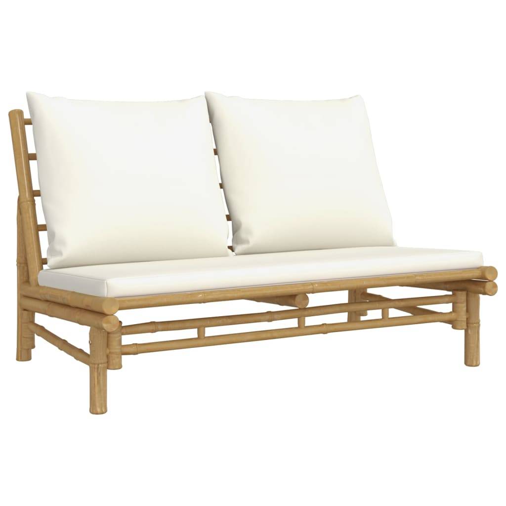 vidaXL 3-tlg. Garten-Lounge-Set mit Kissen Creme Bambus
