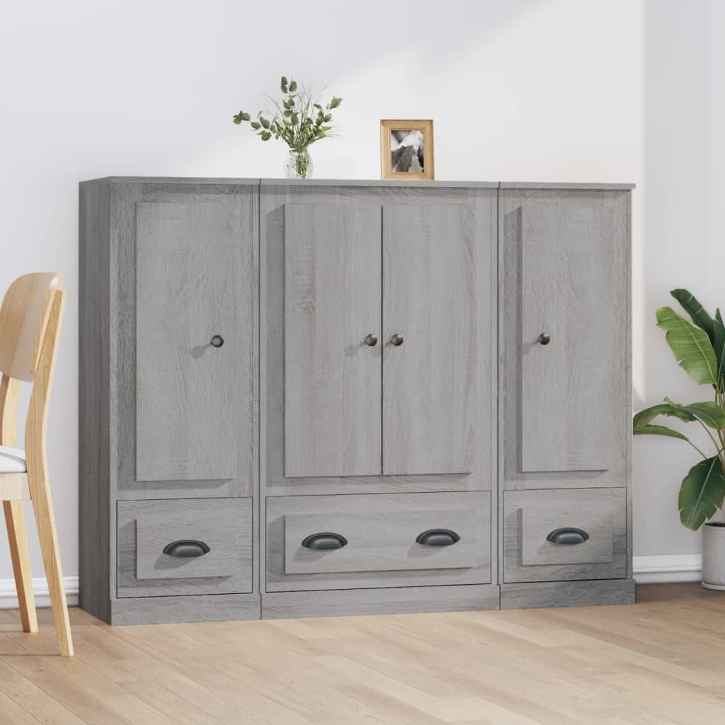 vidaXL Highboards 3 Stk. Grau Sonoma Holzwerkstoff