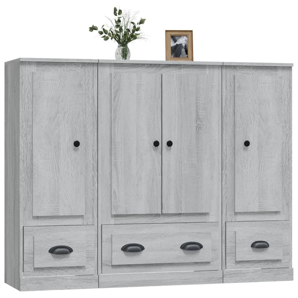 vidaXL Highboards 3 Stk. Grau Sonoma Holzwerkstoff