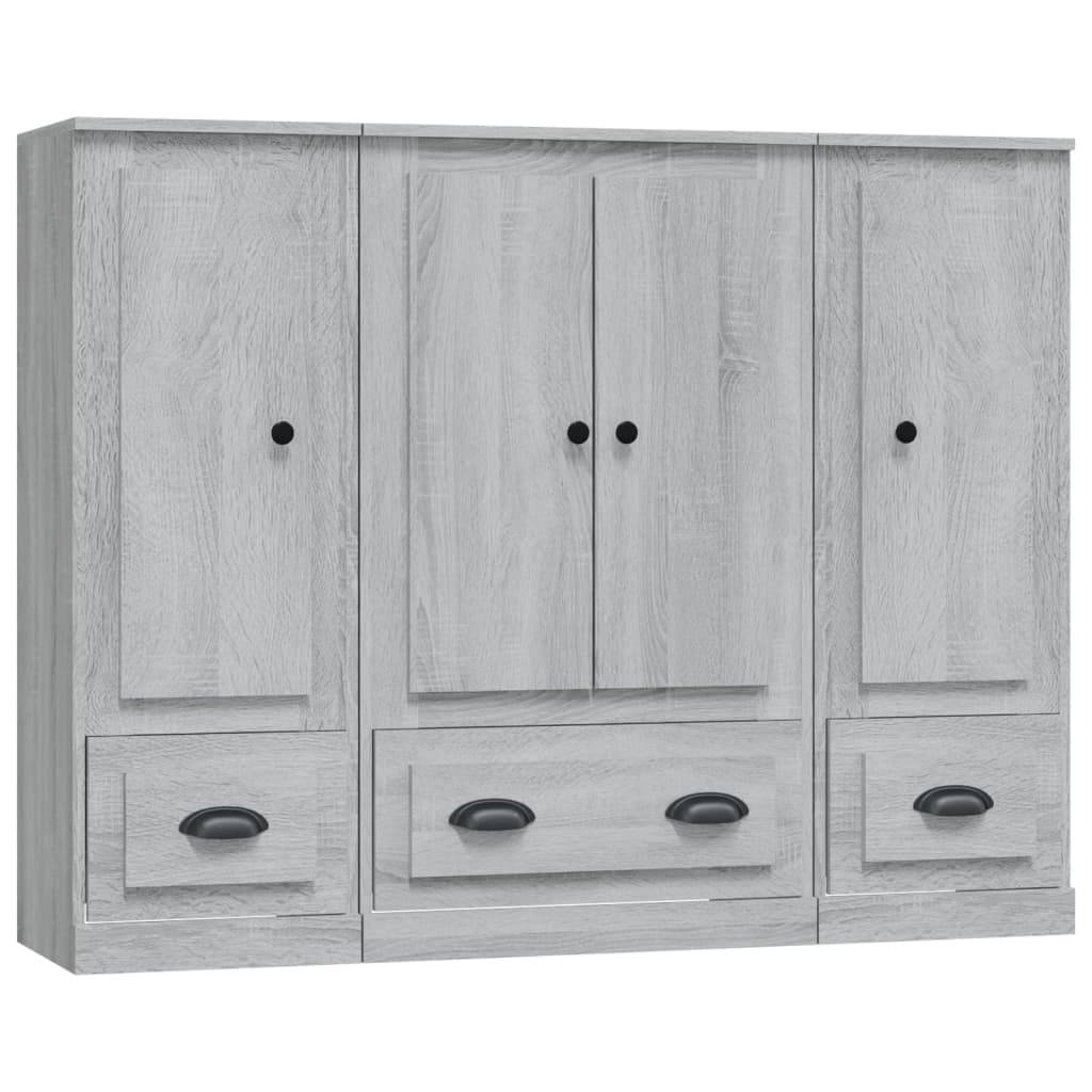 vidaXL Highboards 3 Stk. Grau Sonoma Holzwerkstoff