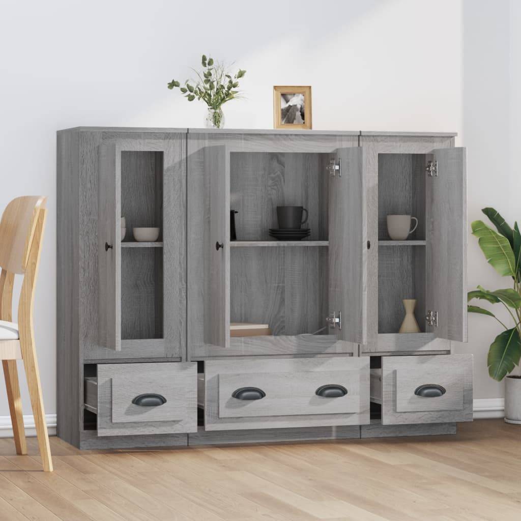 vidaXL Highboards 3 Stk. Grau Sonoma Holzwerkstoff