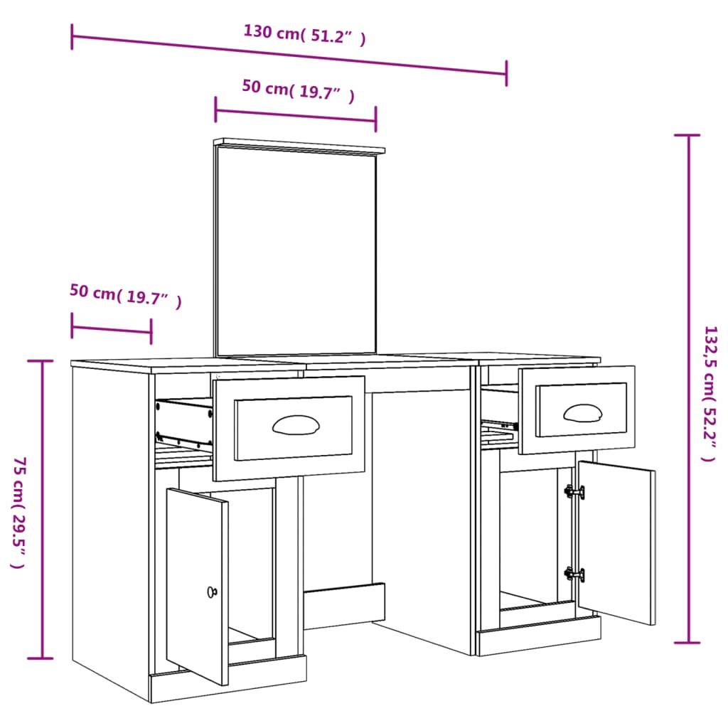 vidaXL Schminktisch mit Spiegel Sonoma-Eiche 130x50x132,5 cm