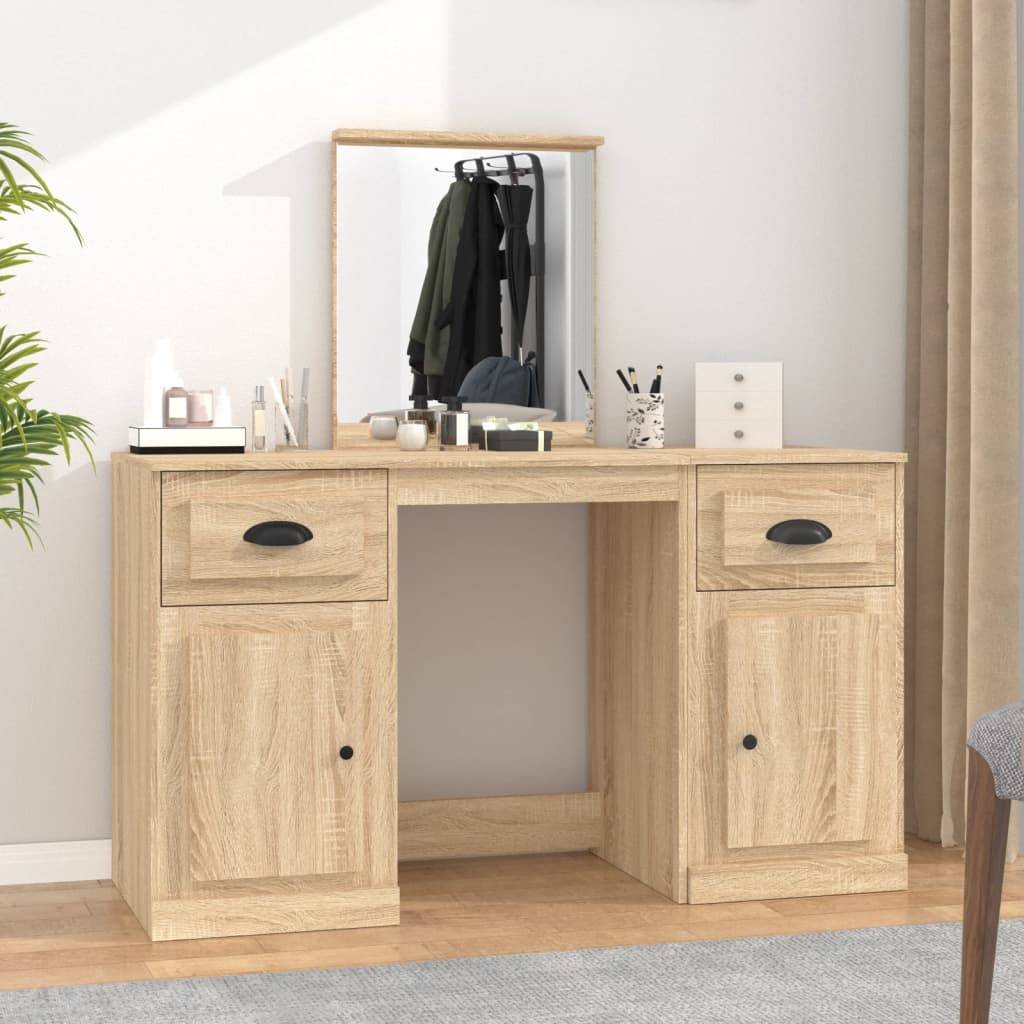 vidaXL Schminktisch mit Spiegel Sonoma-Eiche 130x50x132,5 cm