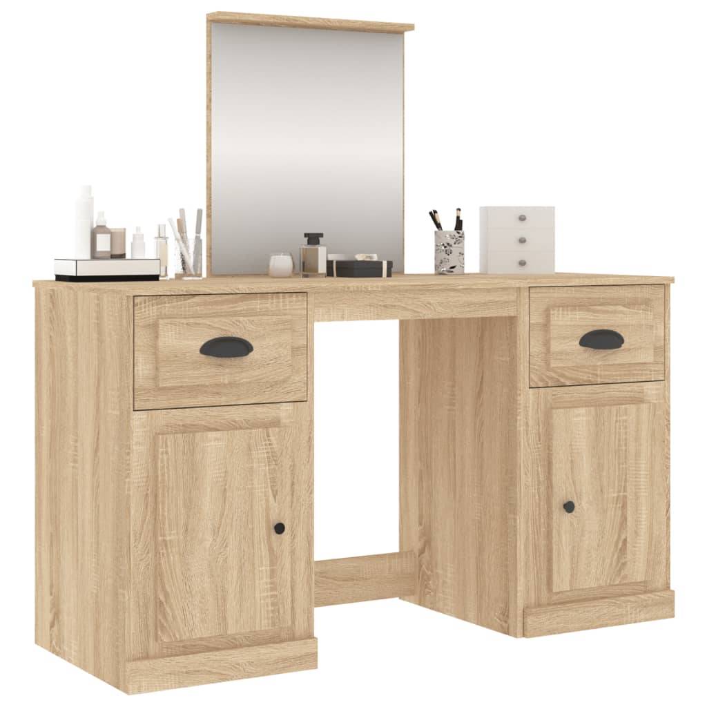 vidaXL Schminktisch mit Spiegel Sonoma-Eiche 130x50x132,5 cm