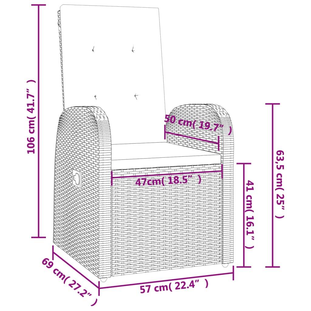 vidaXL 9-tlg. Garten-Essgruppe mit Kissen Grau Poly Rattan