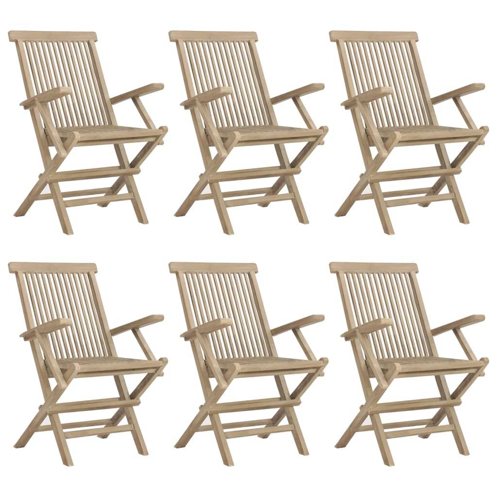 vidaXL 7-tlg. Garten-Essgruppe Grau Massivholz Teak