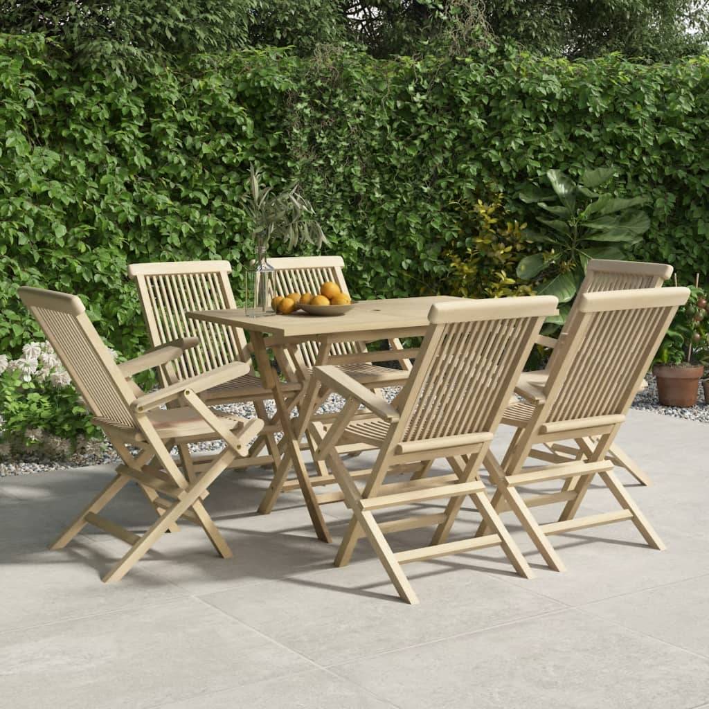 vidaXL Gartenstühle 6 Stk. Klappbar Grau 56x61x89 cm Massivholz Teak