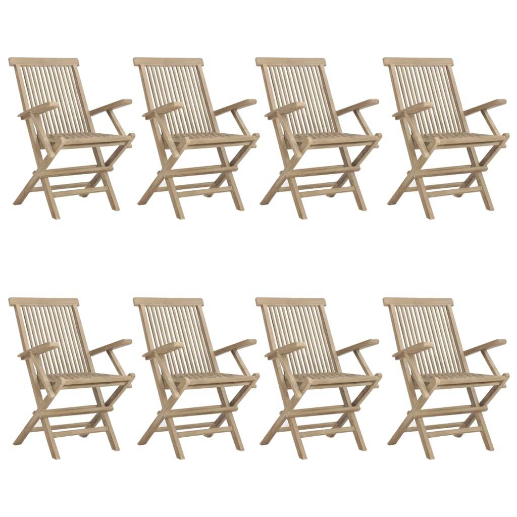 vidaXL Gartenstühle 8 Stk. Klappbar Grau 56x61x89 cm Massivholz Teak