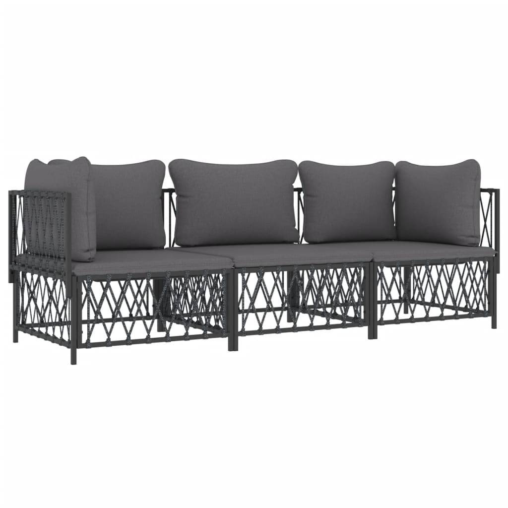 vidaXL 3-tlg. Garten-Lounge-Set mit Kissen Anthrazit Stahl