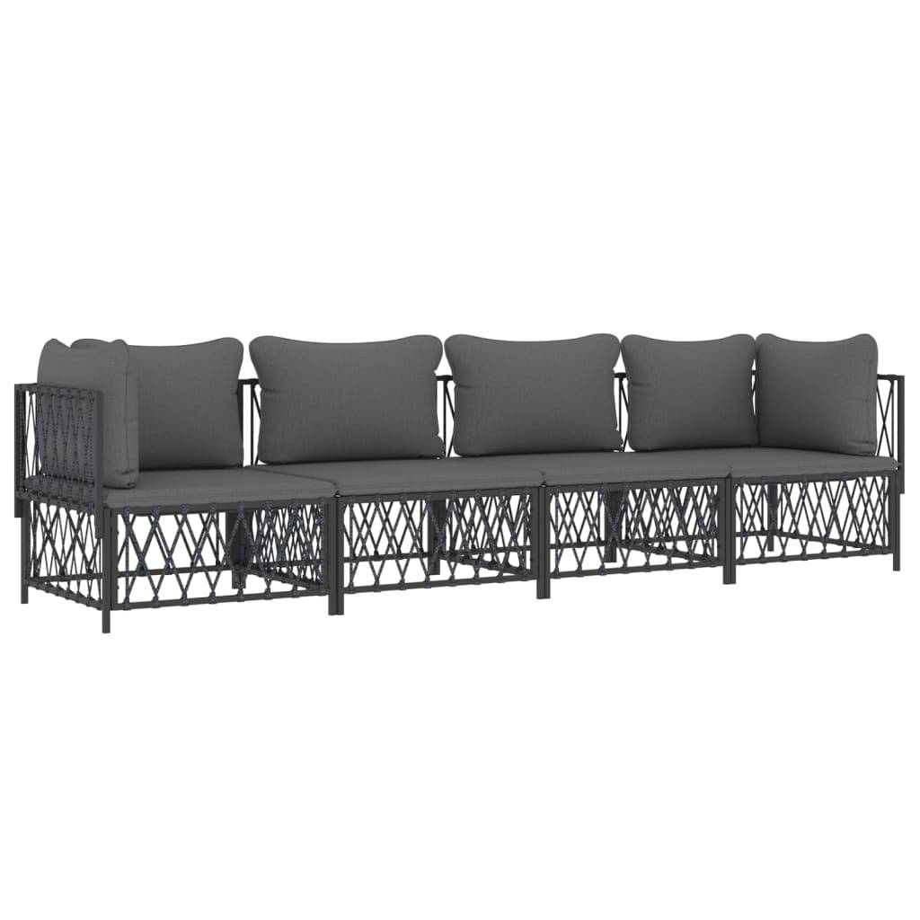 vidaXL 4-tlg. Garten-Lounge-Set mit Kissen Anthrazit Stahl