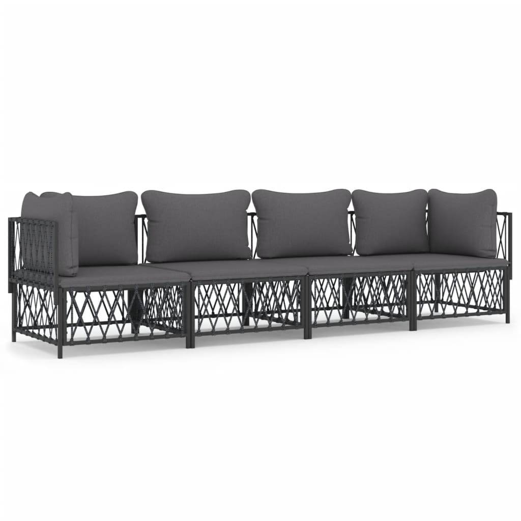 vidaXL 4-tlg. Garten-Lounge-Set mit Kissen Anthrazit Stahl