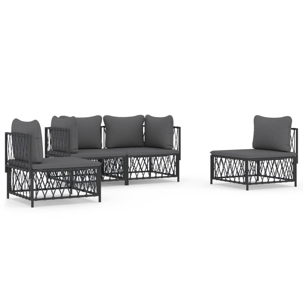 vidaXL 4-tlg. Garten-Lounge-Set mit Kissen Anthrazit Stahl
