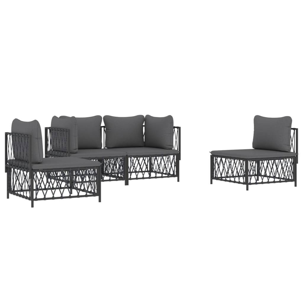 vidaXL 4-tlg. Garten-Lounge-Set mit Kissen Anthrazit Stahl
