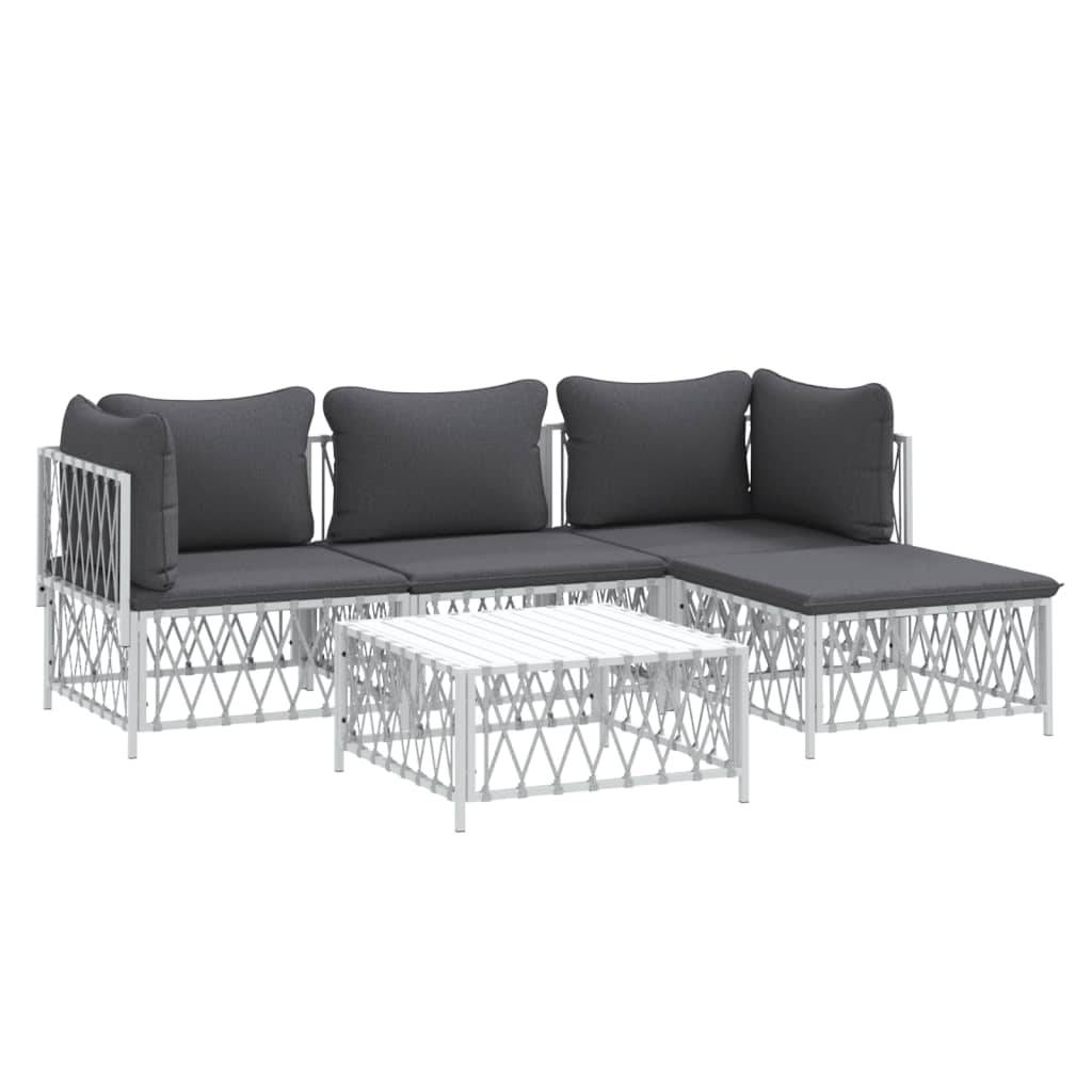 vidaXL 5-tlg. Garten-Lounge-Set mit Kissen Weiß Stahl