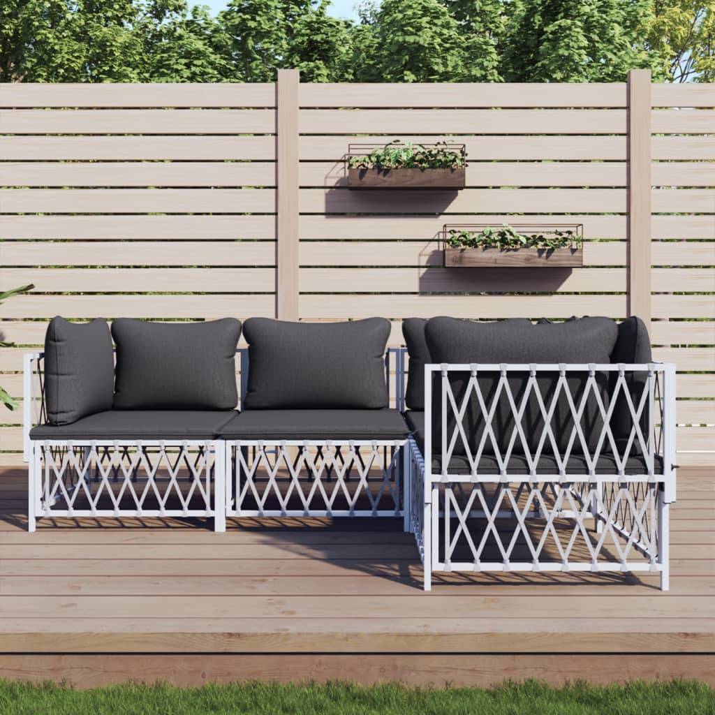 vidaXL 4-tlg. Garten-Lounge-Set mit Kissen Weiß Stahl