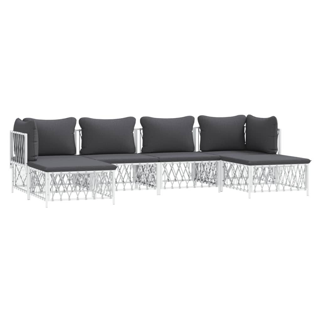 vidaXL 6-tlg. Garten-Lounge-Set mit Kissen Weiß Stahl