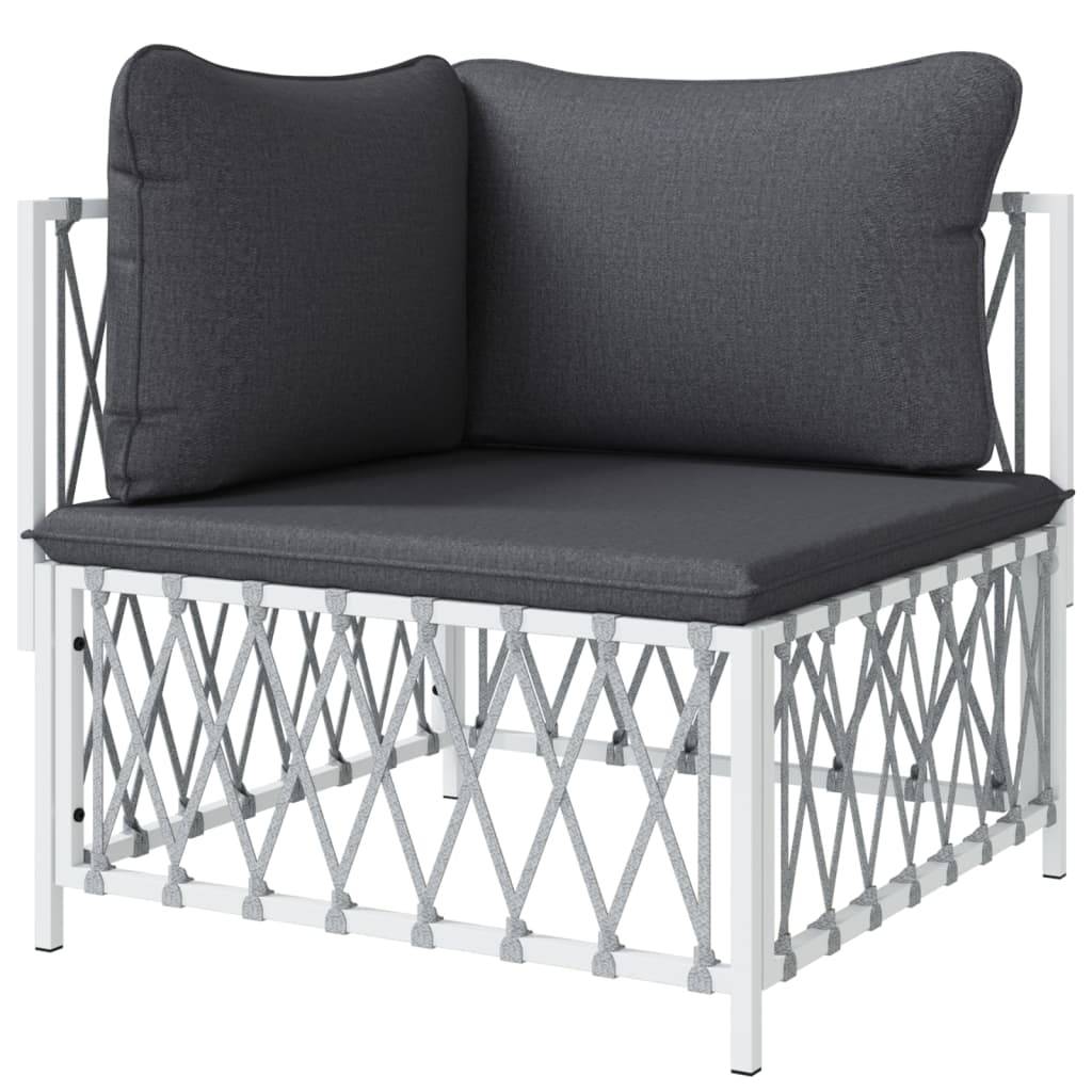 vidaXL Garten-Ecksofa mit Kissen Weiß Gewebe