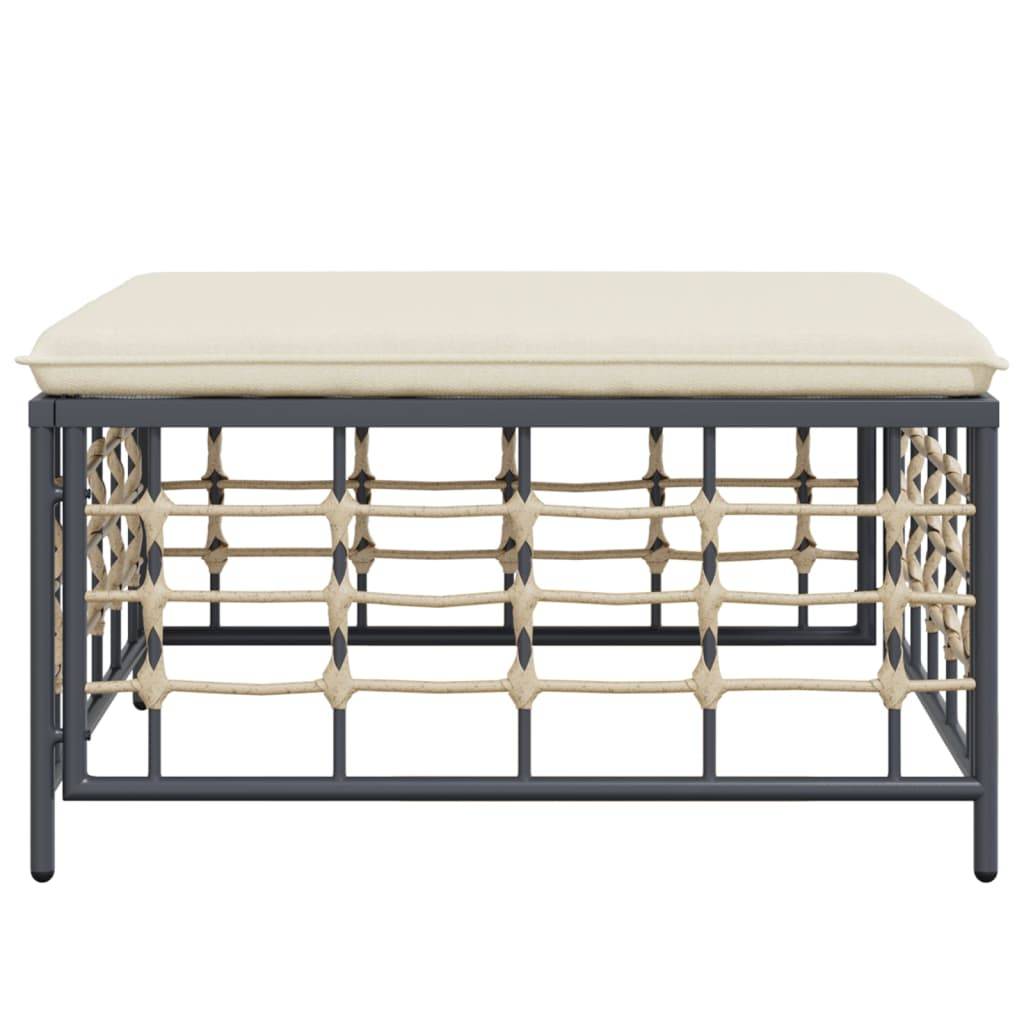 vidaXL Gartenhocker mit Beige Kissen Poly Rattan