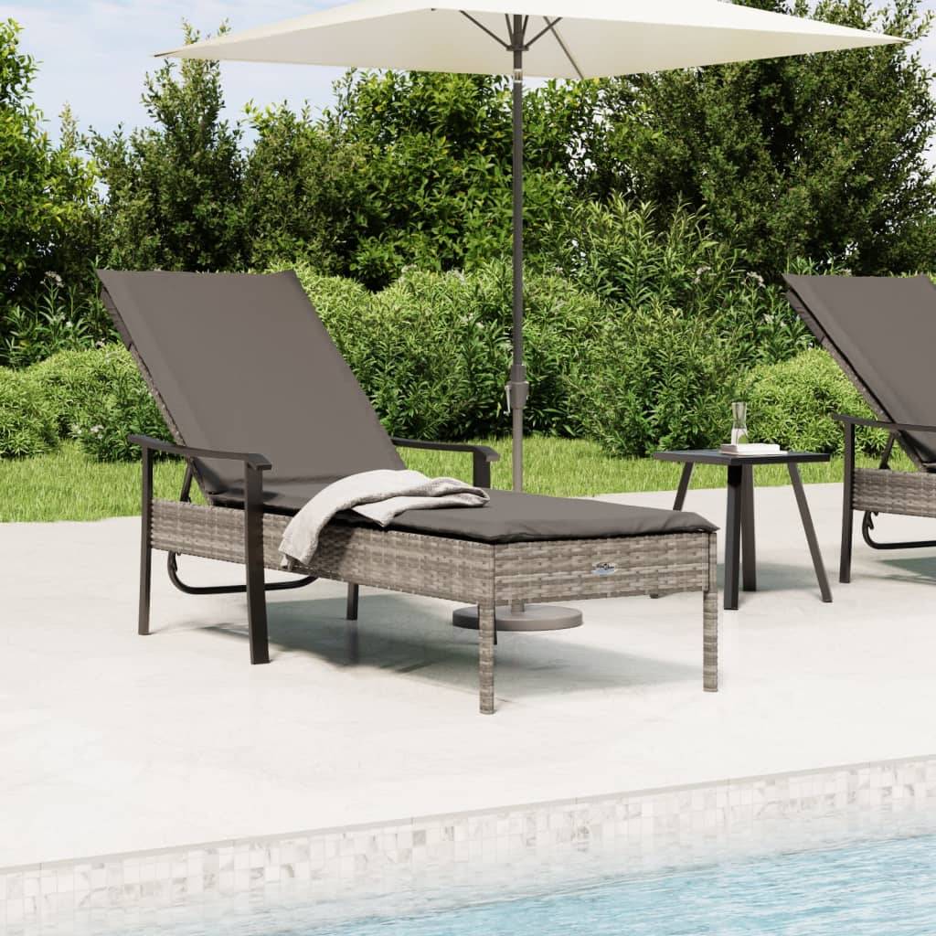 vidaXL Sonnenliege mit Auflage Grau Poly Rattan