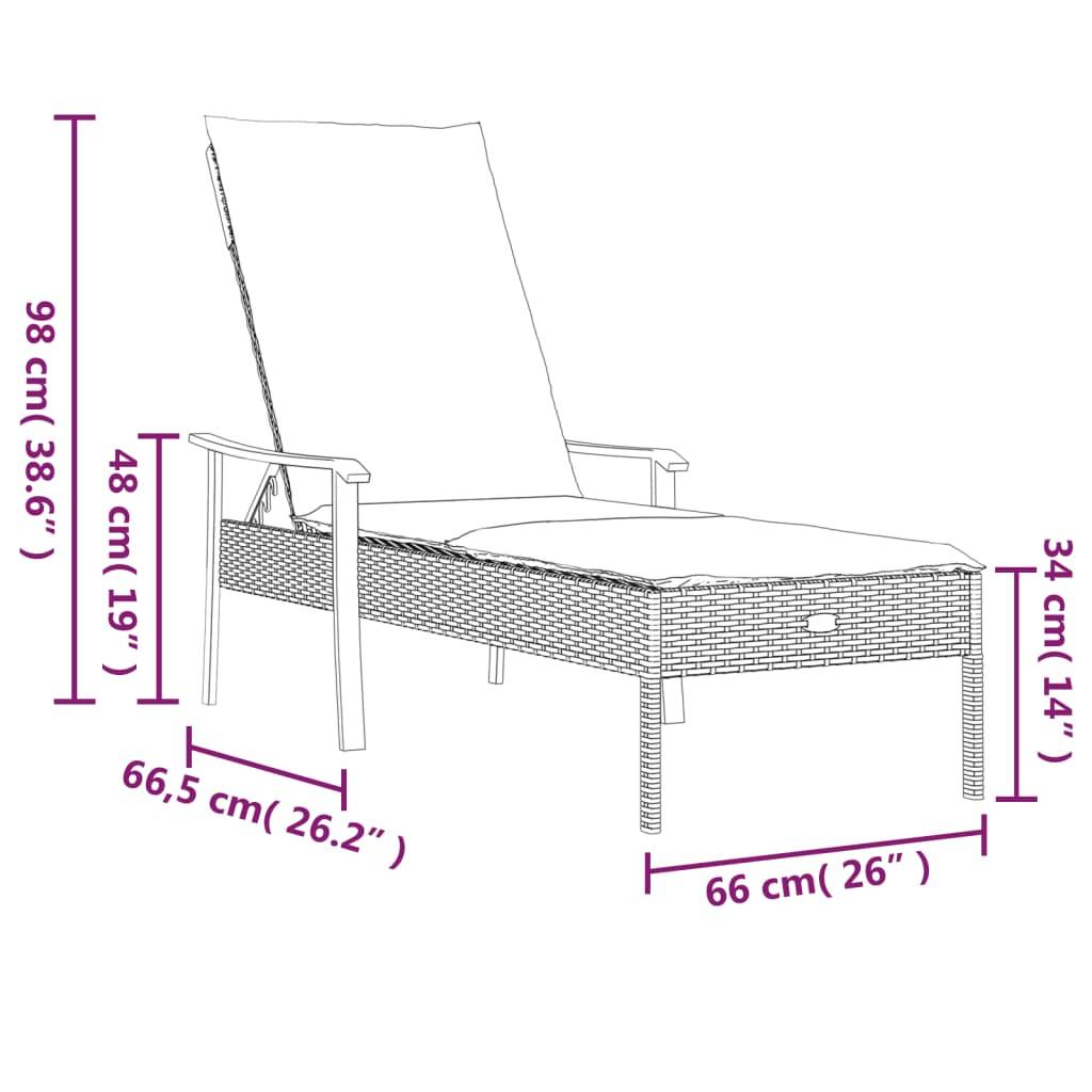 vidaXL Sonnenliegen 2 Stk. mit Tisch und Auflagen Grau Poly Rattan