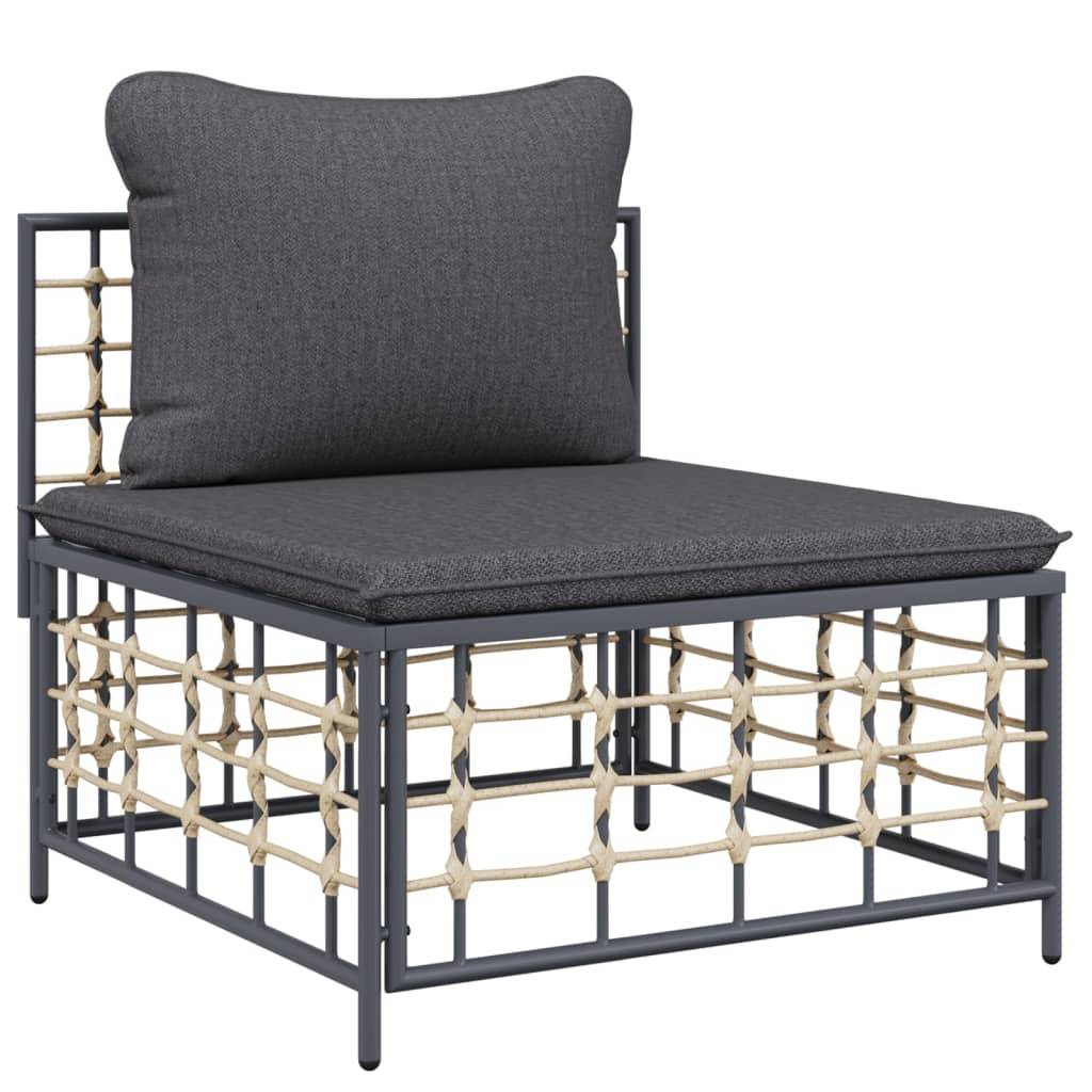 vidaXL Garten-Mittelsofa mit Dunkelgrauen Kissen Poly Rattan