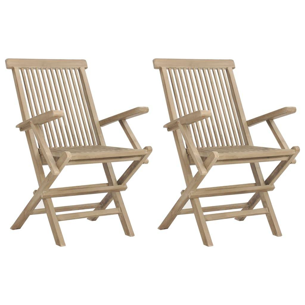 vidaXL Gartenstühle 2 Stk. Klappbar Grau 56x61x89 cm Massivholz Teak