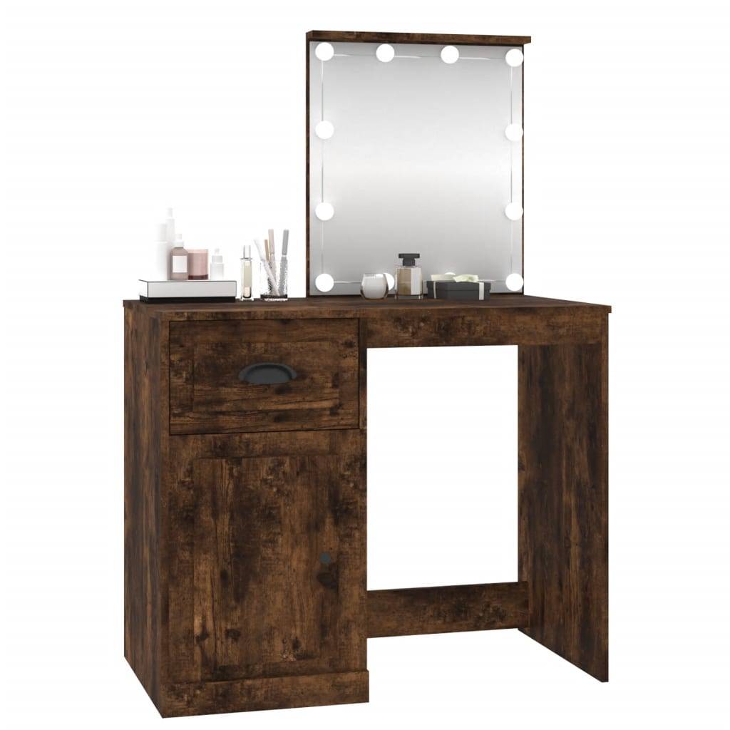 vidaXL Schminktisch mit LEDs Räuchereiche 90x50x132,5 cm Holzwerkstoff