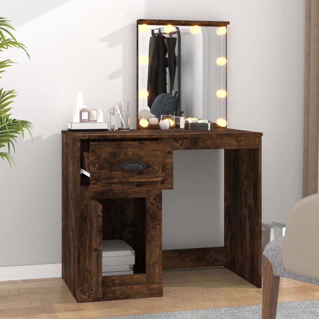 vidaXL Schminktisch mit LEDs Räuchereiche 90x50x132,5 cm Holzwerkstoff