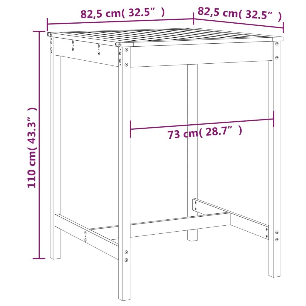 vidaXL Gartentisch Grau 82,5x82,5x110 cm Massivholz Kiefer
