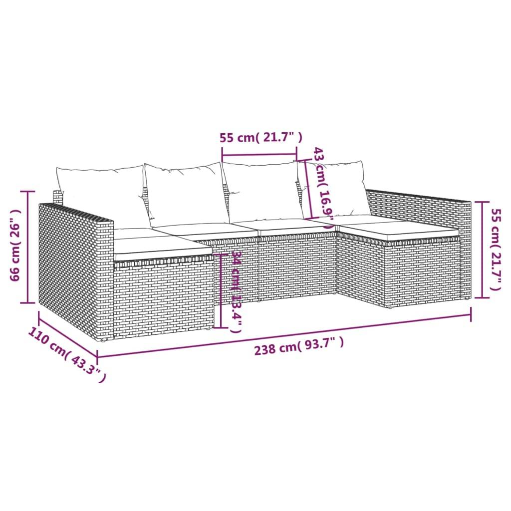 vidaXL 2-tlg. Garten-Lounge-Set mit Kissen Grau Poly Rattan