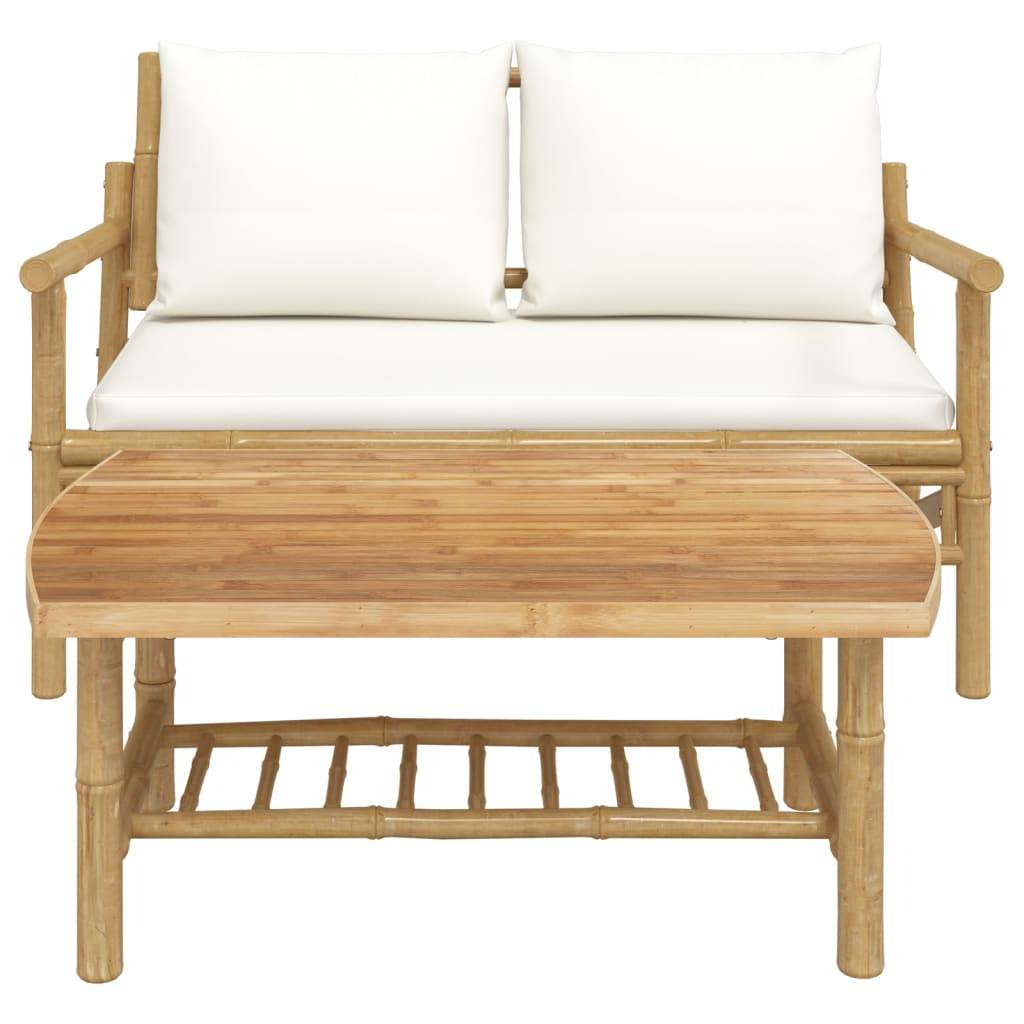 vidaXL 2-tlg. Garten-Lounge-Set mit Cremeweißen Kissen Bambus