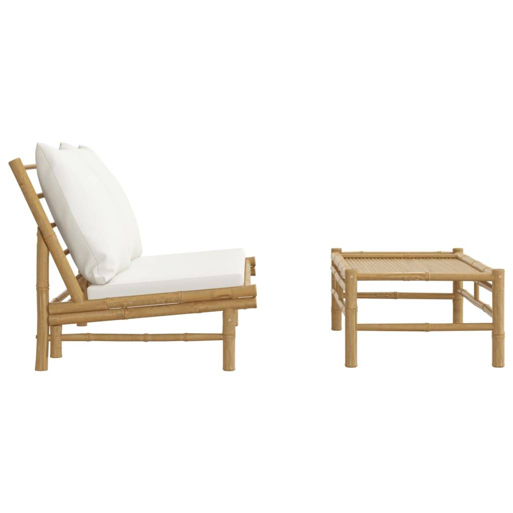 vidaXL 2-tlg. Garten-Lounge-Set mit Cremeweißen Kissen Bambus