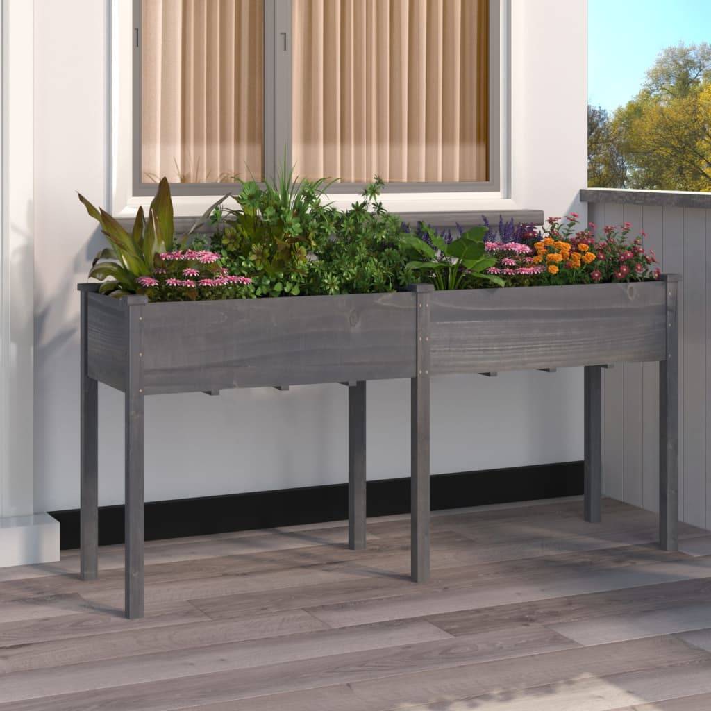 vidaXL Pflanzkübel mit Einsatz Grau 161x45x76 cm Massivholz Tanne