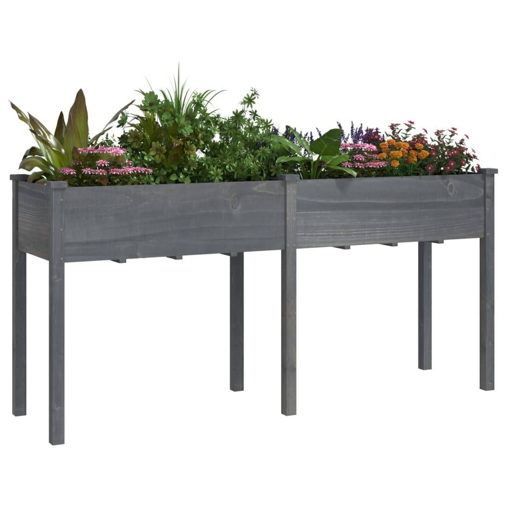 vidaXL Pflanzkübel mit Einsatz Grau 161x45x76 cm Massivholz Tanne
