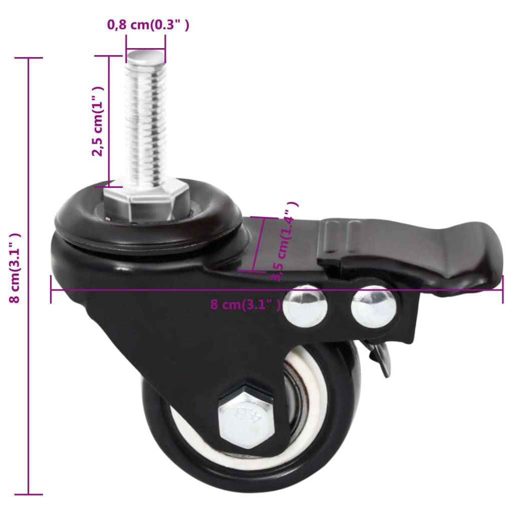vidaXL Rollen für Pflanzkübel 4 Stk. Schwarz 8x3,5x8 cm Eisen