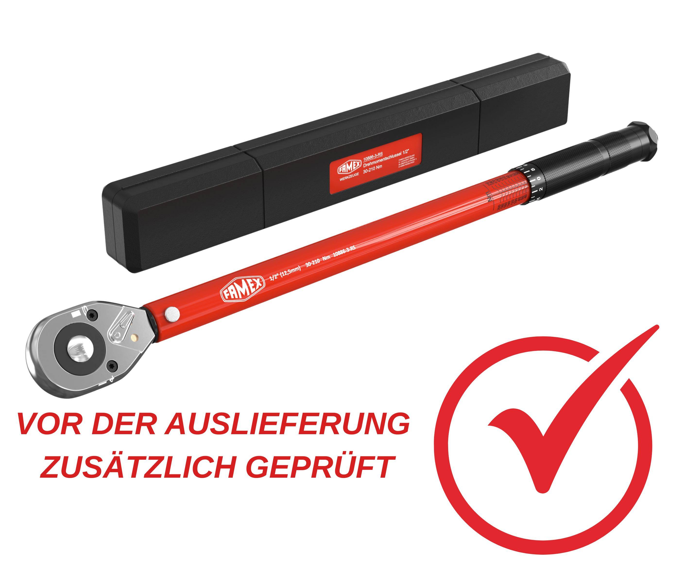 FAMEX 10886-3-RS Drehmomentschlüssel Set 1/2 Zoll, ±4%, 30-210 Nm - mit Spezial-Einsätze für Radschrauben